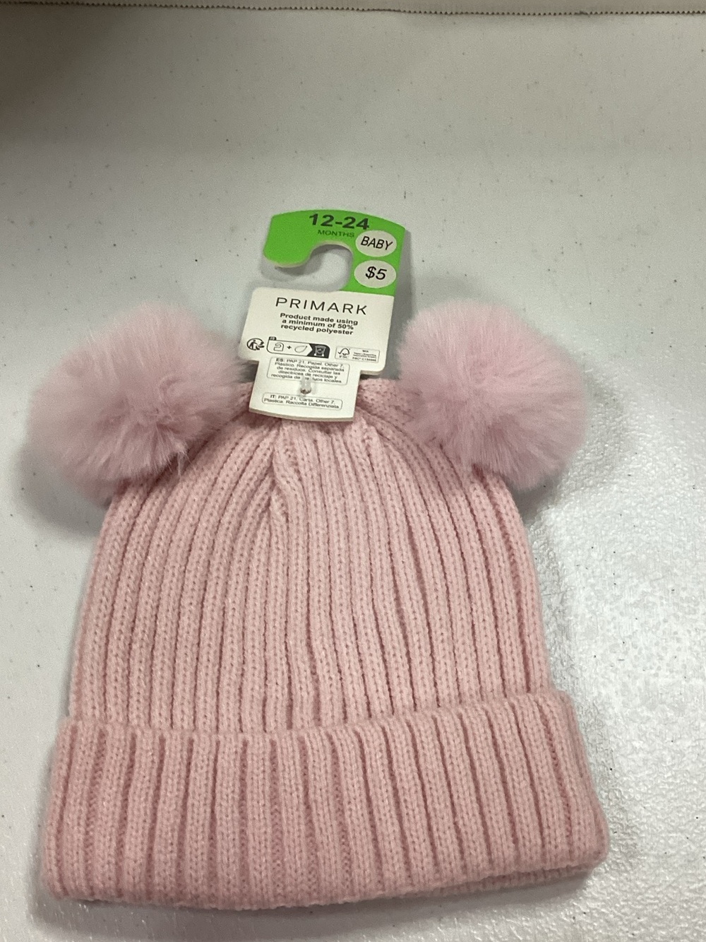Primark Light Pink Double Pom Ribbed Knit Hat